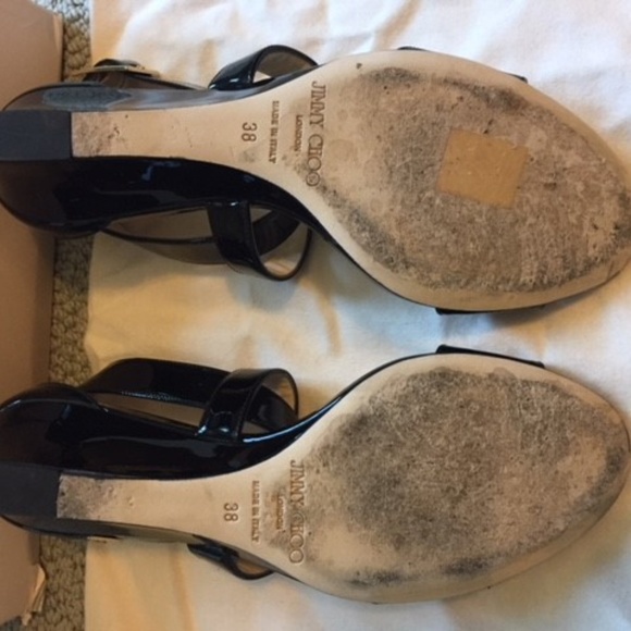 SOLD Jimmy Choo Black Patent Chiara Sandal Wedges - Picture 4 of 6